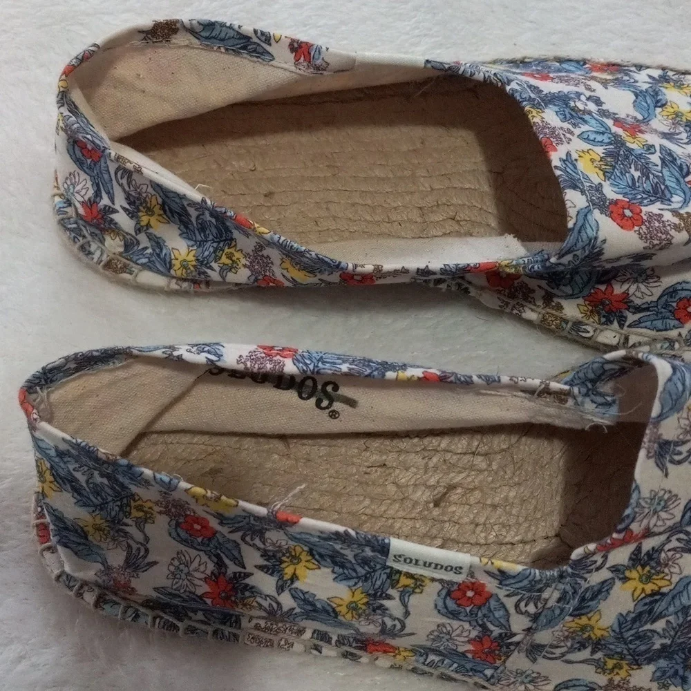 Soludos Floral Espadrille Flats Size 10.5 Canvas Jute Slip On Shoes